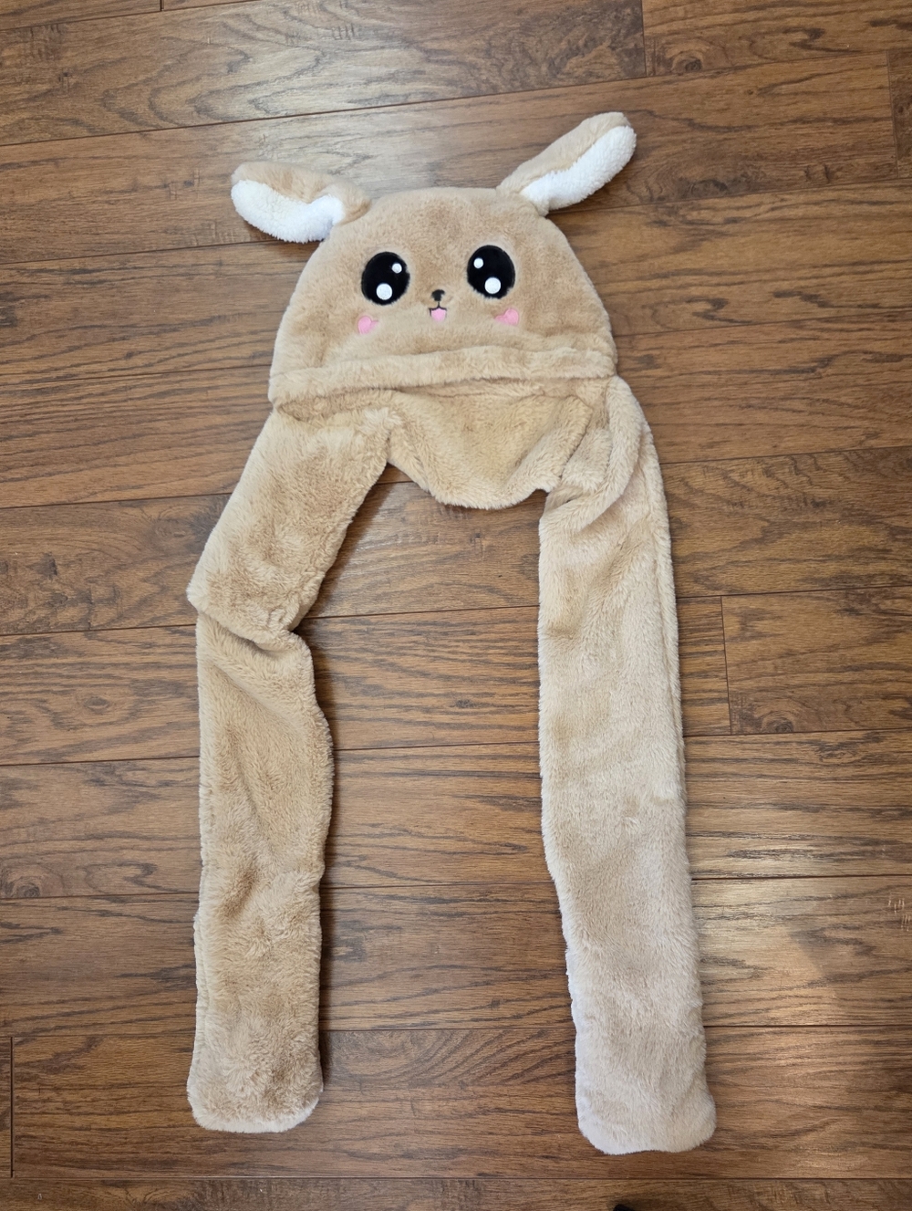 Moving Ear Hat Plush Hat & Mittens In One Bunny Brown Kawaii Whimseygoth